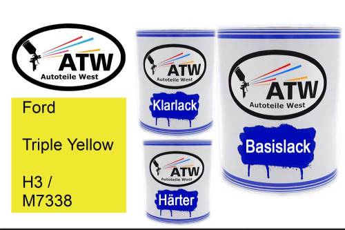 Ford, Triple Yellow, H3 / M7338: 1L Lackdose + 1L Klarlack + 500ml Härter - Set, von ATW Autoteile West.